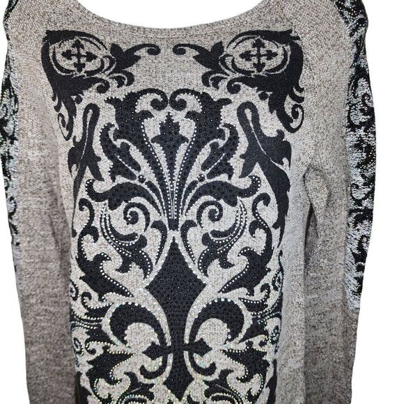 Vintage Y2K Vocal Long Sleeve Fleur De Lis Bedazzled Shirt Top Womens Size S Gra - Picture 4 of 6